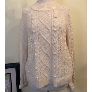 J Crew Sweater  Azra Natural Pom Pom Size L Crew Neck Lamb Wool